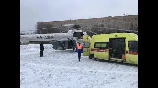 Взлет вертолета МИ-8 санавиации от Рязанской ОКБ