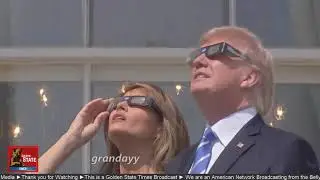 Donald Trump looks at a Minecraft solar eclipse