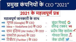 प्रमुख कंपनियों के CEO 2021 | Famous Companies CEO name | Current Affairs 2021 | Pramukh CEO