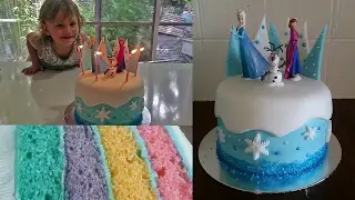 Easy Frozen Cake with Elsa, Anna and Olaf! Gluten-Free with Rainbow Layers