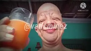Old man drinks orange juice