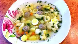 Soup with quail eggs and meatballs