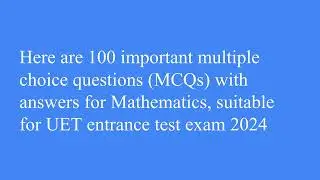 Top Math MCQs for UET, NTS, PPSC, USAT & Entry Tests: Must-Know Questions & Solutions