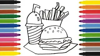 Как нарисовать ФАСТФУД | Рисуем фастфуд - гамбургер и картошку фри | How to draw fast food
