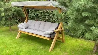Садовые деревянные качели AIDA THERMO 4.0 (четырехместные), c матрасом