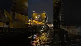 Развод мостов в Санкт Петербурге в честь 225 летия дня рождения А. С. Пушкина. Ростральные факелы