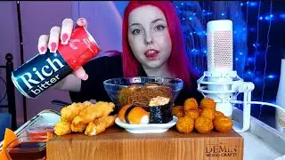 Суши,wok,креветки в темпуре  и картофельные шарики мукбанг/mukbang