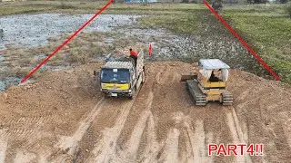 Part 4!! Bulldozer D31P Pushing Soil into Water Make the Road With Dump Truck 5 Ton Dumping.