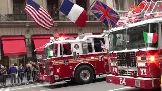 New York Manhattan Fire Trucks and Ambulances Parade on 5th Avenue
