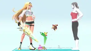 SSBU Giantess - Pyra Mythra and Wii Fit Trainer get some tinies into shape