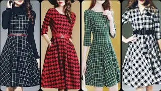 Highly Demanding And Trending Stylish Check /Plaid Print Midi Skater Dresses