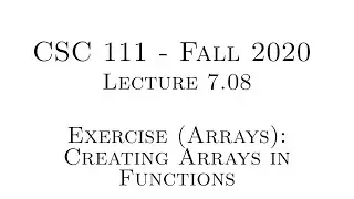 C Programming (Fall 2020) - Lecture 7.08 - Exercise (Arrays): Creating Arrays in Functions