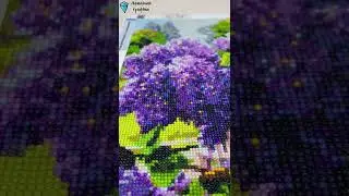 Алмазная мозаика - картина стразами Котенок и сирень