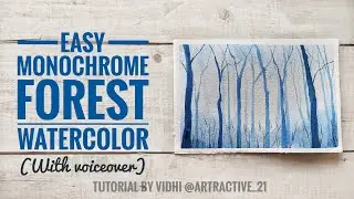 Easy MONOCHROME FOREST watercolor painting| Learn to paint using a single color