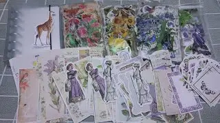 Unboxing florist papers Stickers purple and yellow
