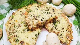 Заливной пирог с грибами 🍄 и курицей 🐔! Вкуснейшее тесто, будут просить рецепт!