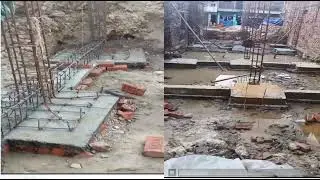 eccentric footing construction at site.
