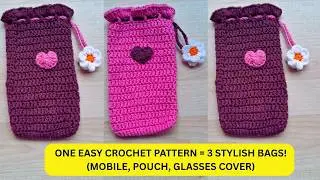 Crochet 3 in 1: Mobile Sling Bag, Glasses Case & Pouch from One Pattern! | Nitya Uphaar