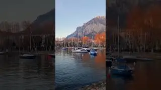 Lecco, Italy on Lake Como at sunset