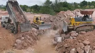 Full - Ep| Extremely Komatsu Dozers Team Push Stone To Big Landfilling Up Project With Dump Trucks