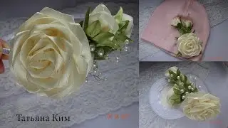 Нежный ободок с розой из ленты 2.5 см/Delicate Headband with a rose of 2.5 cm tape