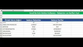 Excel Hızlı Doldur ile Harf ve Rakam Ayirmak