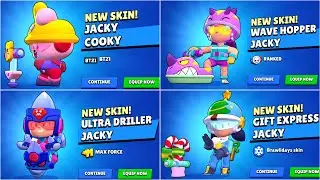 JACKY ALL SKINS UNLOCK ANIMATIONS | Brawl stars