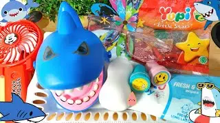 Asmr|Shark Bites yupi Star,Mickey Fan, Glasses, Milk Bottle, Frozen Poster, Wet Tissue, Emoji Stamp