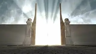 Heaven golden gates opening to an ethereal light on a cloudy background [No Copyright]