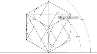 Isometric circle construction on multiple planes for lost students.