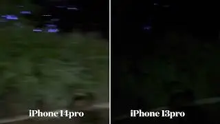iPhone 14 Pro vs iPhone 13 Pro video side by side in low light.