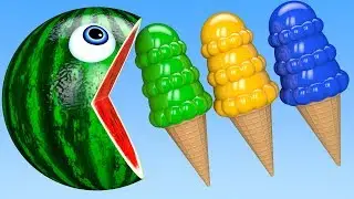 Learn Colors with PACMAN and Farm IceCream Watermelon Surprise Toy Street Vehicle for Kid