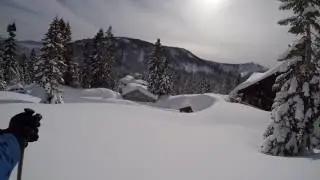 skiing cat track, to off trail, to ending up at somebody's driveway