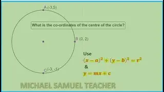 KCSE APPLYING EQUATION OF CIRCLE AND SIMULTANEOUS EQUATIONS IN DETERMINING  CENTRE OF A CIRCLE