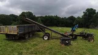 homemade log splitter wood conveyor and dump trailer first run in the woodyard