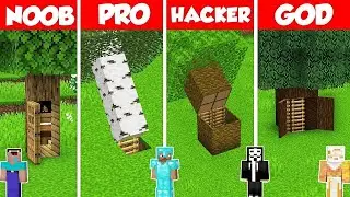 Secret Tree Entrance Build Battle Challenge - Noob vs Pro vs Hacker vs God - Minecraft Animation