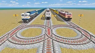 TRAINS CROSSING EACH OTHER AT DANGEROUS BUMPY RAILROAD TRACKS | Indian Trains | Train simulator