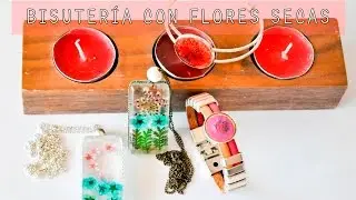COLGANTE CABUCHONES Y PULSERA CON FLORES SECAS