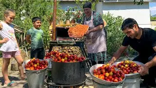 HARVESTING PLUMS IN THE VILLAGE AND MAKING SOUR MOLASSES! GRANDMA IS COOKING TURKISH LAHMACUN