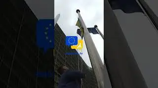 Ukrainian flag raised outside European Commission HQ in Brussels