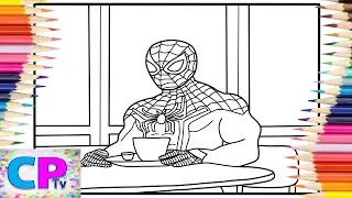 Spiderman Drinks Coffee/Coloring of Spiderman on IPad Pro/ NIVIRO - Orphic Night/@coloringpagestv