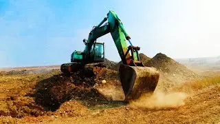 Heavy Construction Equipment Works Excavating Sand
