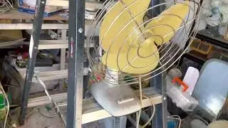 Carefully placing a vintage fan down