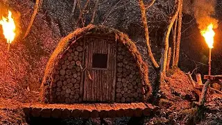 Bushcraft shelter. Survive in the forest alone