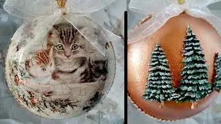 Winter Medallion Christmas Decoupage🎄Decorated Bauble🎇 #christmas #decoupage #mixedmedia #homemade