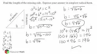 The Pythagorean Theorem And Simplest Radical Form