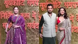 Kajal Aggarwal With Husband & ￼ Tamannaah Bhatia At  Ambani house for Ganpati Darshan in Mumbai