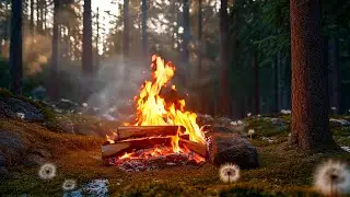 Spring Bonfire in the Green Forest🌲Live Sounds of Nature and Crackling Fire🔥Perfect for Relaxation