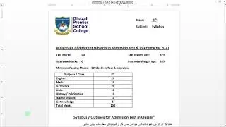 Test Syllabus Ghazali Premier School College Lahore Test Syllabus