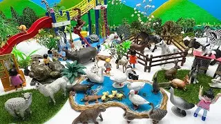 Diorama Water Playground With Safari Animals | Cow Horse Llama zebra Springbok